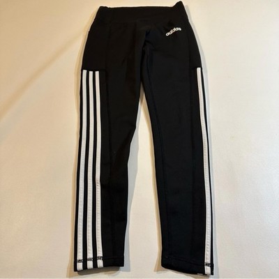 Adidas Small  7/8 Leggings Black Three Stripe With Pockets
