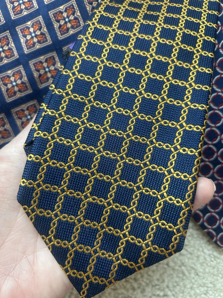 Lote de 6 corbatas de seda vintage Barbara Blank NY hechas a mano impresión geométrica de lujo raras Foto 4 de 4