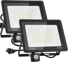 100W Motion Sensor LED Flood Light 2 Pack IP66 Waterproof Exterior Security O...