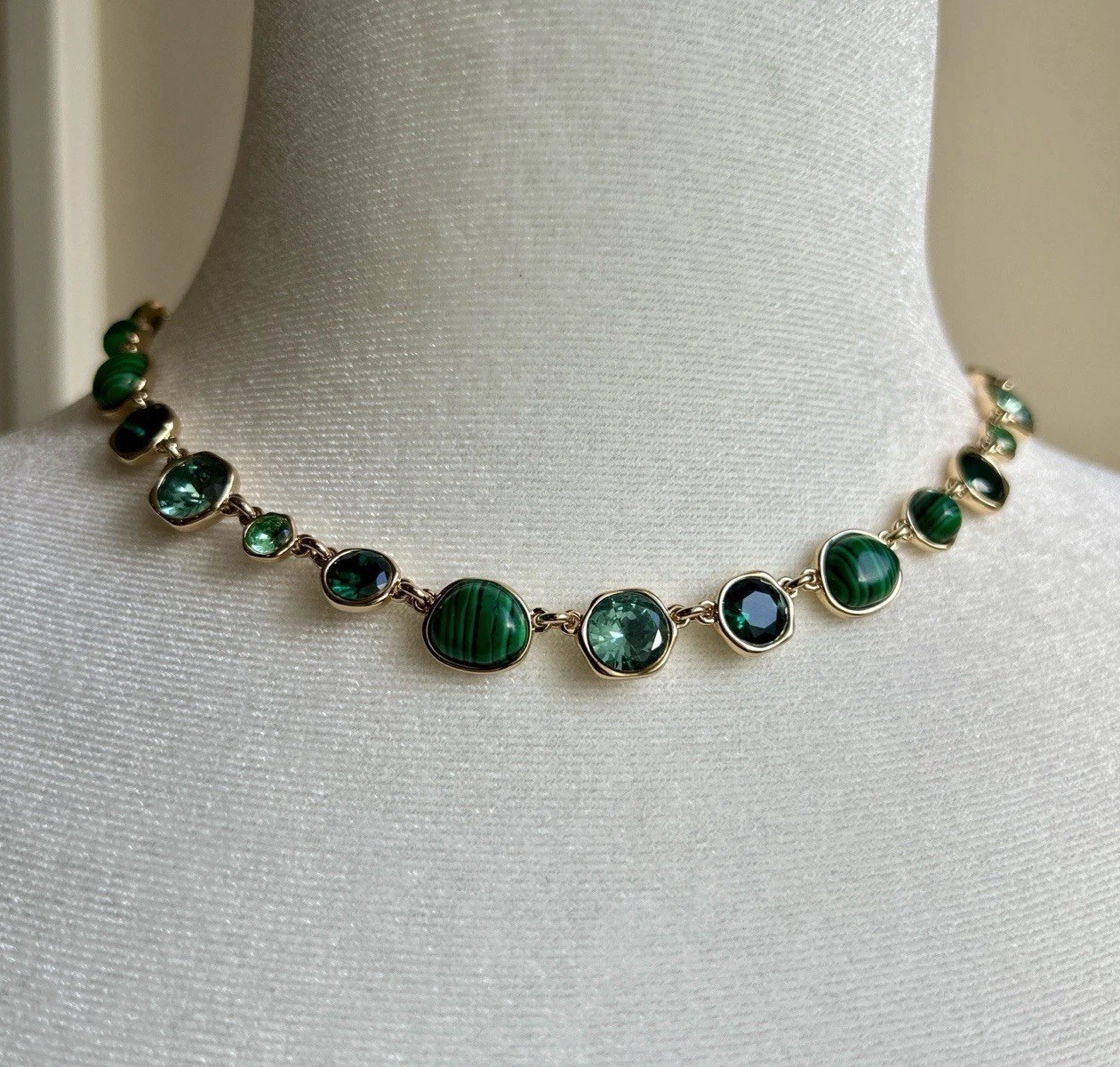 Banana Republic Green Gem Statement Necklace Gold Tone Malachite Style 17” + Ext