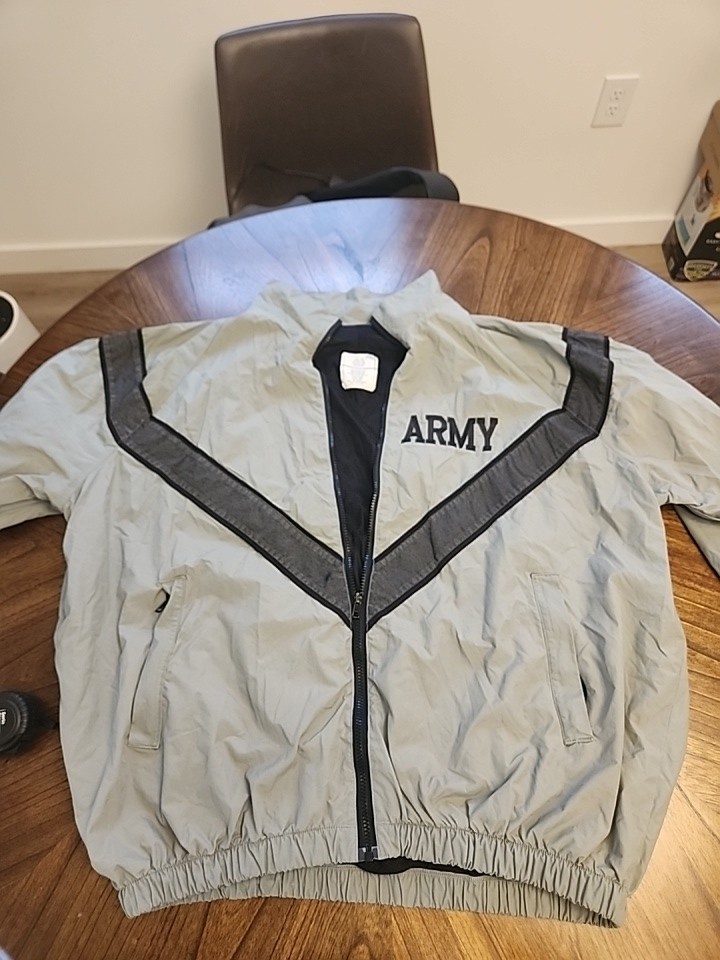 US Army IPFU Reflective Wind Breaker Jacket Large Military Gray Black Full Zip L