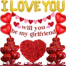Will You Be My Girlfriend  534 Pcs Balloons Banner I Love You Heart Pull Flag...