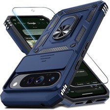 Google Pixel 10 Pro XL Case with Slide Camera Lens Cover, Screen Protector, Blue