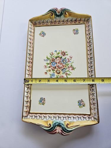 R. Capodimonte Italy Ceramic Hand Painted Floral Serving Tray 14.5" Inches - Picture 10 of 11