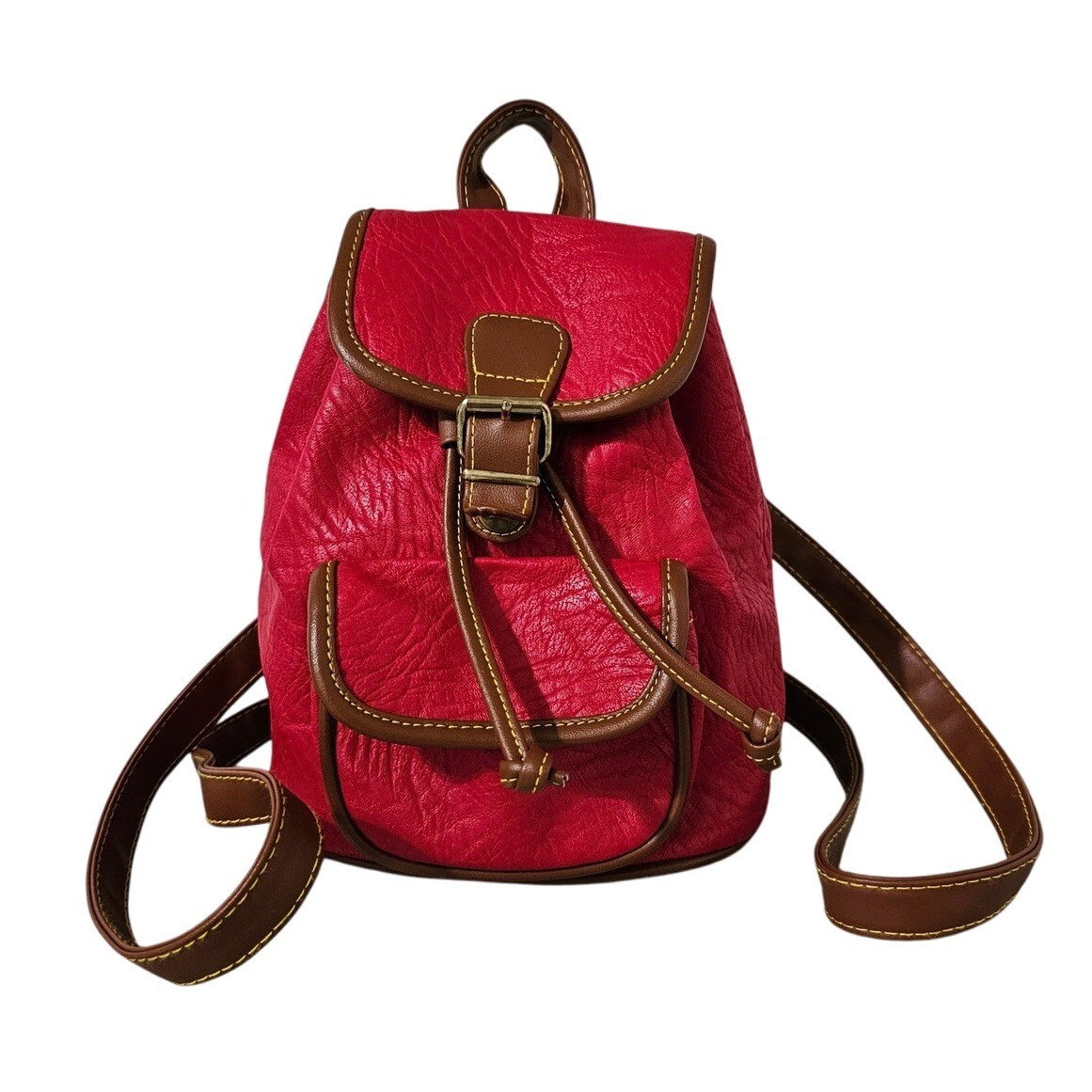 Vintage Mini red Backpack Purse Pull String butto… - image 1