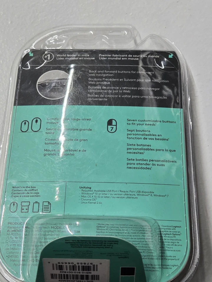 Logitech M510 Wireless Mouse w/ Receiver Control Plus Ergonomic USB - NEW Sealed - Image 2 of 3