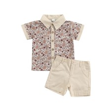 Toddler Baby Boys Summer Floral Print Shirt Outfits Clothes Short Sleeve Butt...