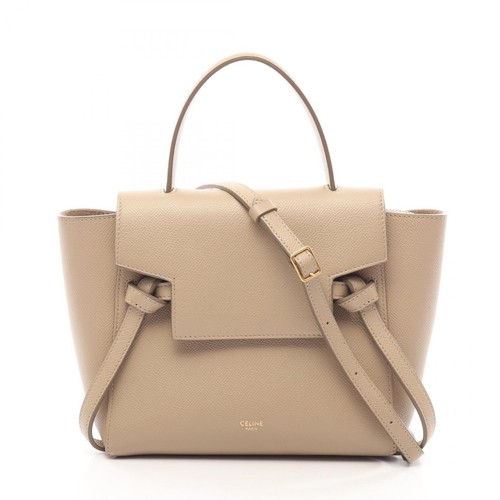CELINE BELT NANO Shoulder Crossbody Tote Handbag leather Beige Used Women
