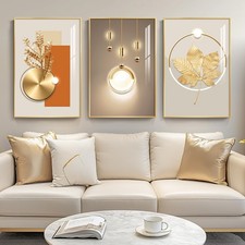 Wall Art Set of 3 Piece Modern Luxury Gold Frame 30 x 60 Home Decor Framed Room
