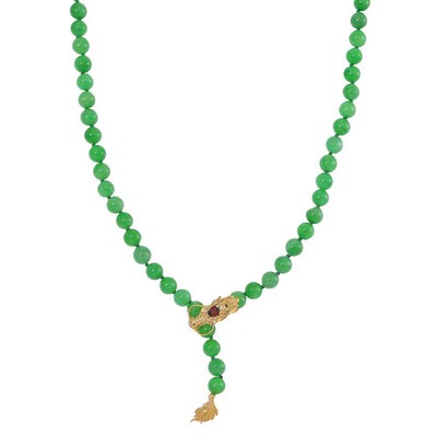 Green Jade D and Multi Gemstone 220.90 ctw Dragon Necklace in 18K Vermeil