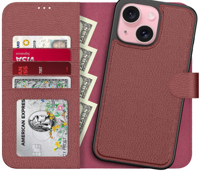 Lumarke DesignedIphone 15 Plus Wallet Case Dk Red Detachable Flip Folio Cover