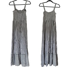 Raviva Maxi Dress S Smocked Tiered Black White Sundress Pocket Coastal Nautical