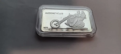 VTG Art Bar 1 Troy Ounce .999 Fine Silver 1973 MOTORCYCLES Made in Switzerland