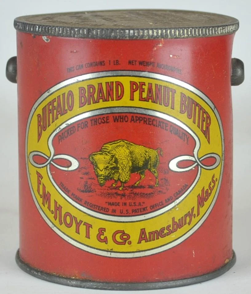 PEANUT BUTTER PAIL ADVERTISING TIN 1 LB - F.M. HOYT & CO. AMESBURY MASS c1920's - Image 3 of 4