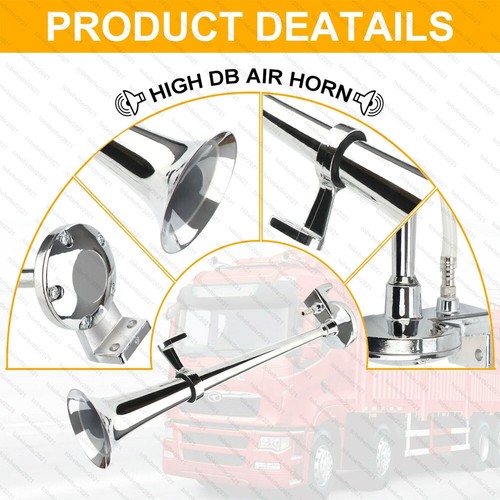 150DB 12V Fanfare Hupe Druckluft Horn Nebelhorn Chrom mit Kompressor Auto PKW - Bild 3 von 13