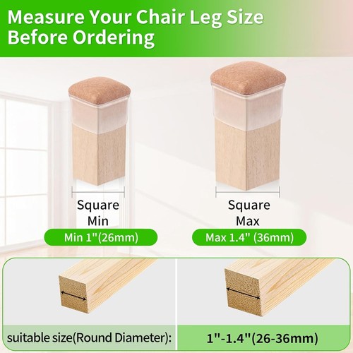 16PCS Square Chair Leg Floor Protectors, Felt Furniture Pads for Hardwood Floors