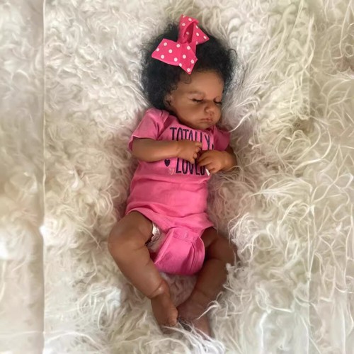 19'' Lifelike Reborn Baby Dolls Vinyl Sleeping Newborn Doll LOULOU Dark Skin - Picture 3 of 3