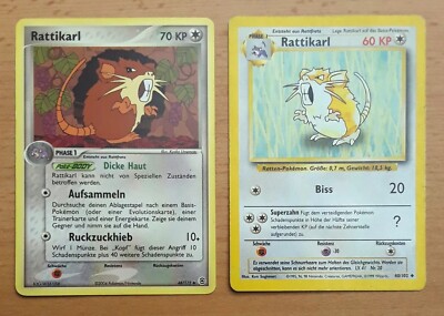 2 Pokémon Karten RATTIKARL Phase 1  Nr. 48/112   + 40/102   Deutsch 2004 / 1999