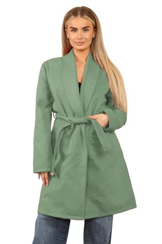 Womens Italian Long Sleeves Front Pockets Belted Coat Ladies Jacket UK 8-14 - Picture 4 of 8