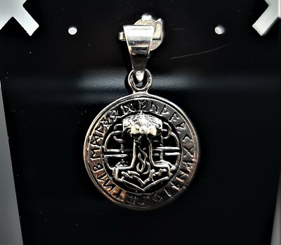 Thors Hammer Anhänger 925 Sterlingsilber Mjolnir Wikinger Skandinavisch Nordisch Rune