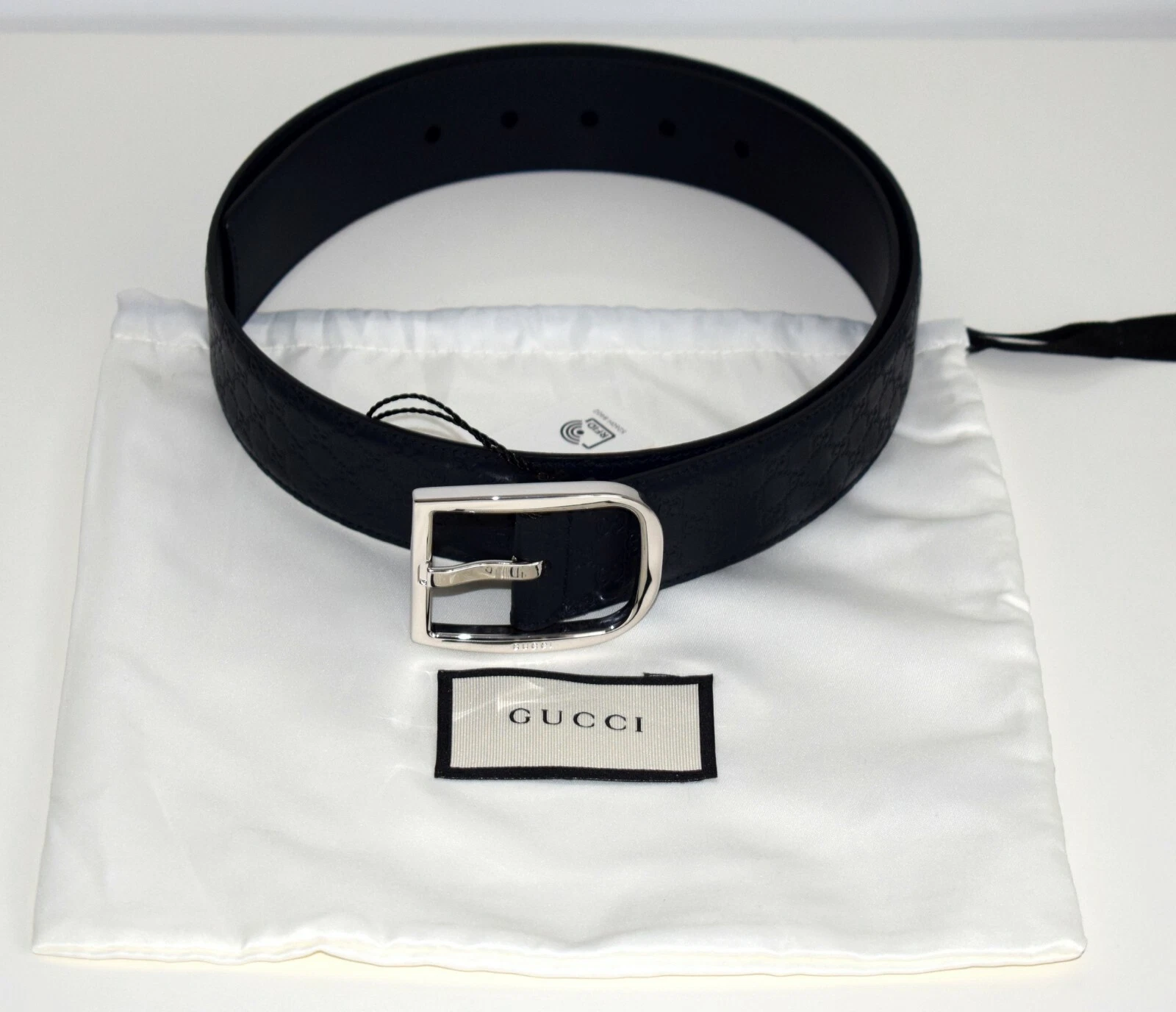 GUCCI Ceinture Homme Original Ceinture Guccissima Cuir Bleu   Argent Taille 90