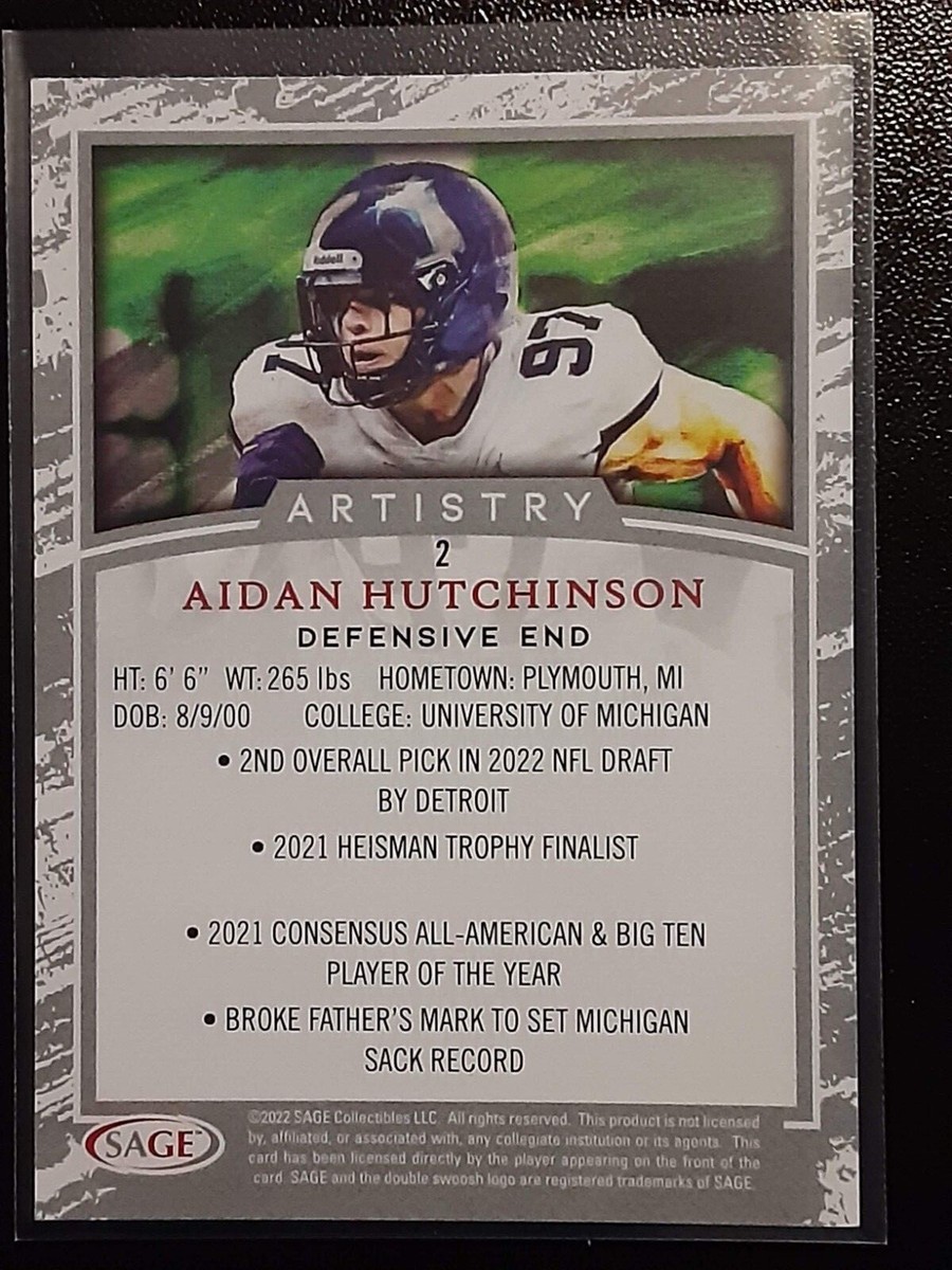 2022 SAGE Football Artistry #2 - Aidan Hutchinson | eBay