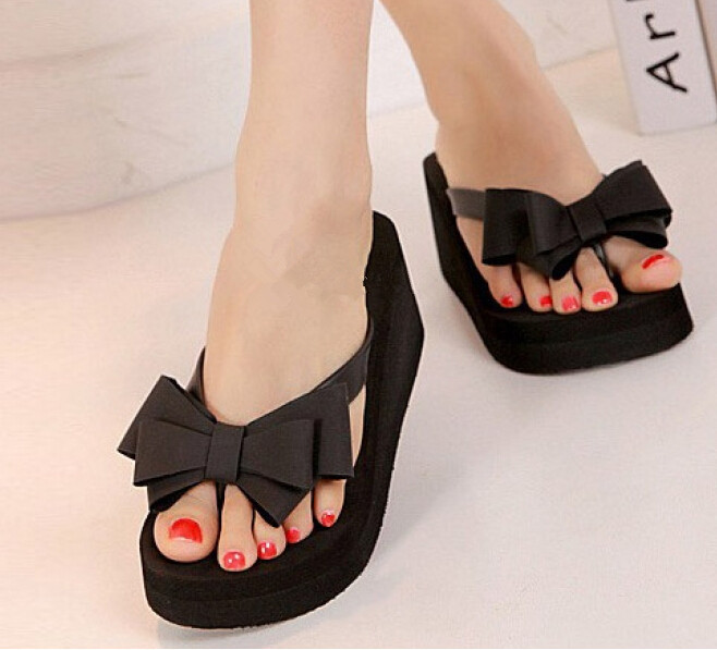 Summer Flops Platform Thong Flip Wedge Beach Sandals Bow Knot