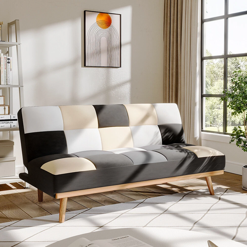 Patchwork Fabric Sofa Bed 3 Seater Click Clack Recliner Sleeper Couch Settee Bed