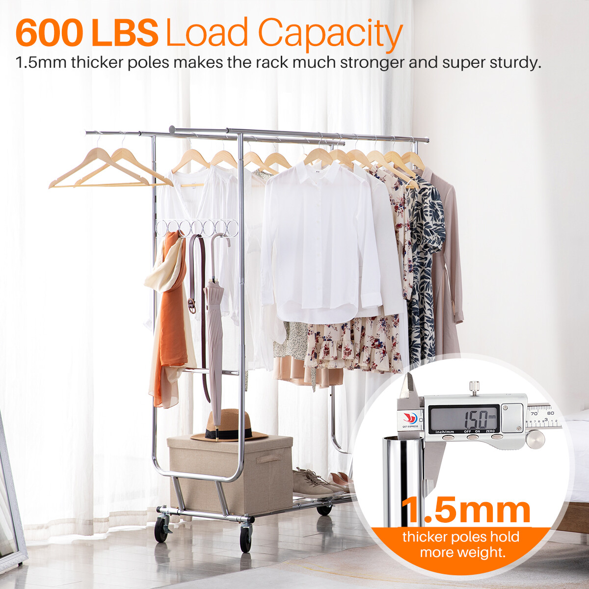 600lbs Heavy Duty Garment Rack With Shelves Commercial Grade Clothes Rack Wheels Rolling Double Rail Clothing Rack Portable Collapsible Adjustable Chrome 600lbs Heavy Duty Garment Rack With Shelves Commercial Grade Clothes Rack Wheels Rolling Double Rail Clothing Rack Portable Collapsible Adjustable Chrome