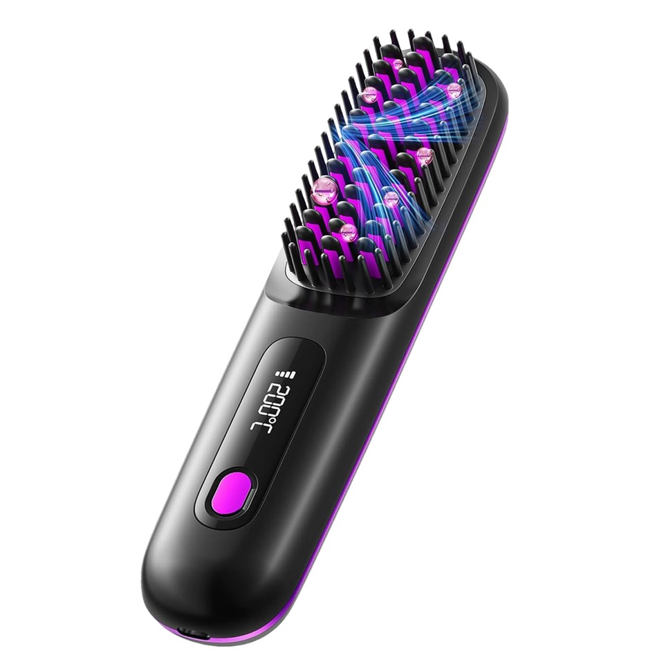 Hair Straightener Brush, Portable Hair Straightener Brush 3 Temperature