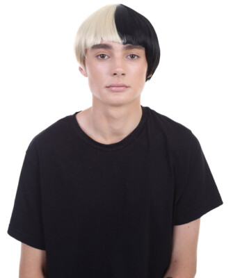 Erwachsene schwarz weiß kurze Bob Perücke Cosplay australischer Sänger Party Kostüm HM-063