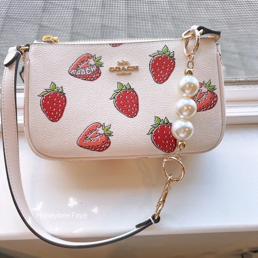Borsa a tracolla Coach Nolita 19 nuova con etichetta con stampa fragola CAL25 + catena di perle