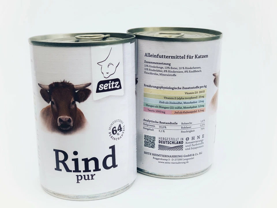 Rind pur 400g, Katzenfutter, Rindfleisch, Seitz, Vollnahrung