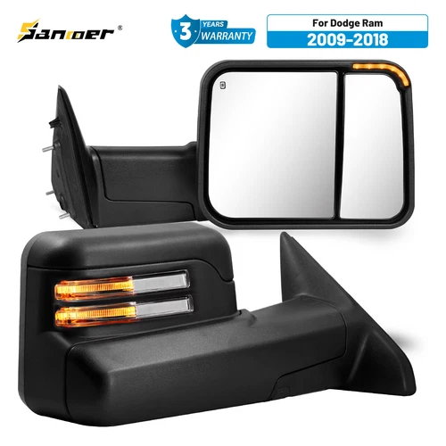 SANOOER Power Heated Tow Mirrors For 09-18 Dodge Ram 1500 10-18 Ram 2500 3500