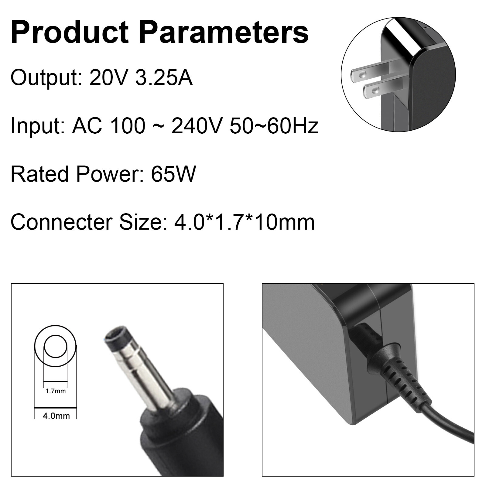 Cargador AC 65W 20V 3.25A para Lenovo IdeaPad 310 320 330 330s Flex 4 5 6, imagen 7
