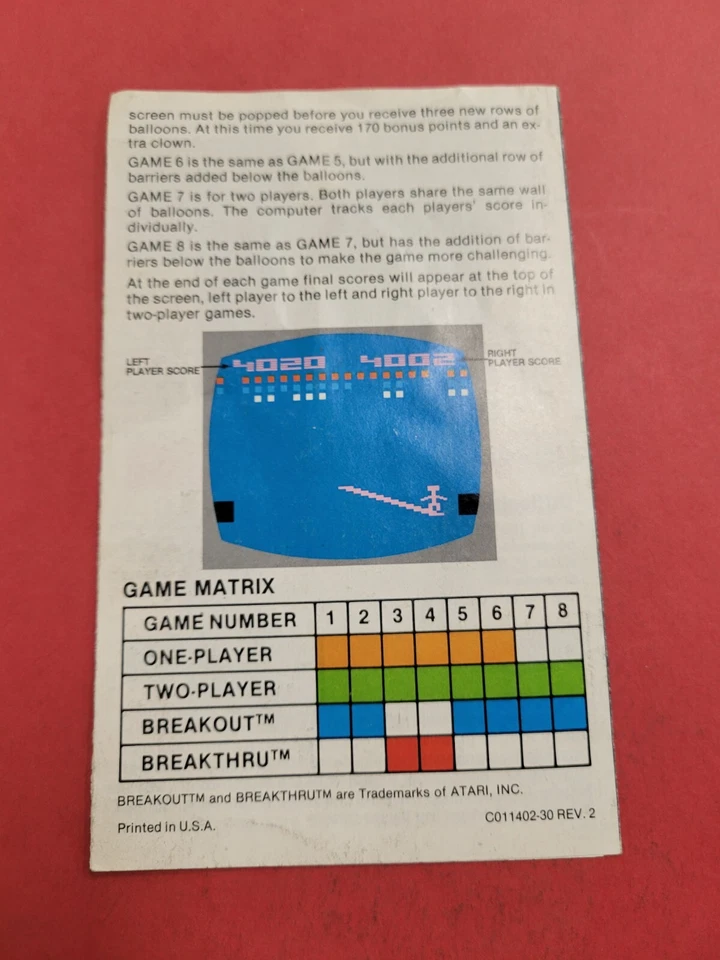 Cricus Atari game program instruction Booklet manual English!! - Image 2 of 2