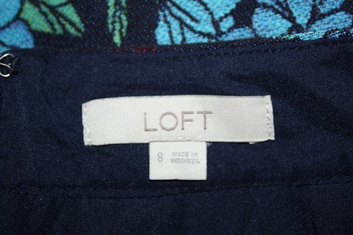 Ann Taylor LOFT Sz 8 Blue Tapestry Weave Short Pencil Skirt w/ Pockets - Picture 4 of 4