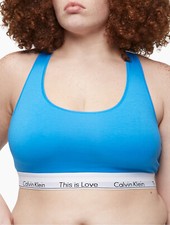 Calvin Klein Women Cotton Plus This Is Love Unlined Bralette Deep Sky Blue 1X