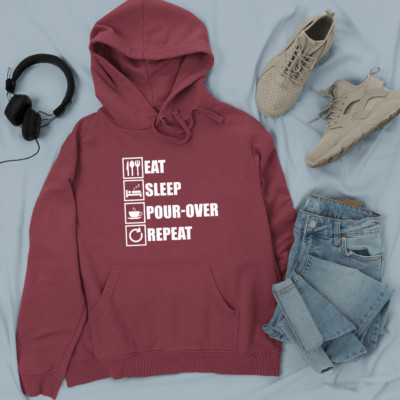 Essen Schlaf Übergießen Wiederholen Hoodie Kaffeebohnen Tee Milch Wasserkocher Slogan Geschenke