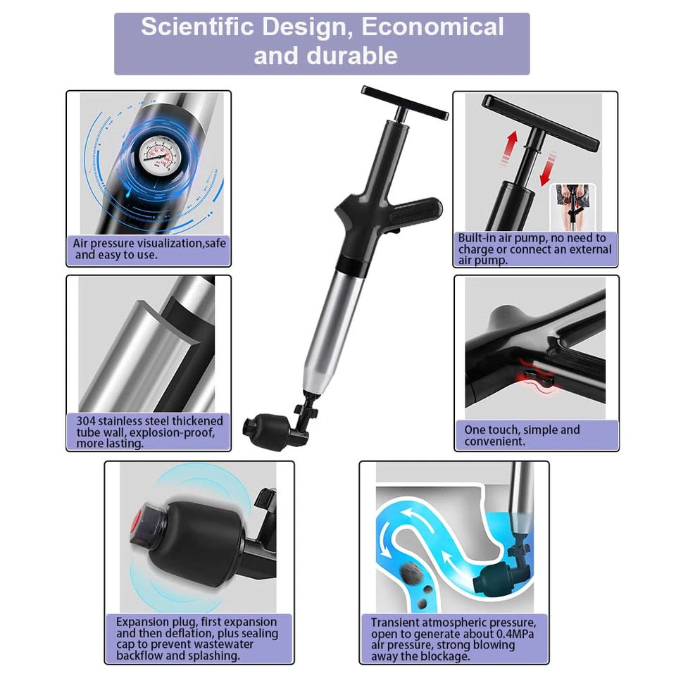 Powerful Home Toilet Plunger Air Drain Blaster Sink Dredge Cleaner High Pressure - Image 3 of 4