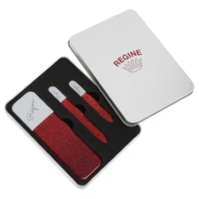Regine Laser Etched Glass 3 Piece Mani-Pedi Set with Case - Red Shimmer