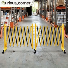 16ft Expandable Metal Folding Security Barrier Yellow Black Outdoor w/ 6 Wheels