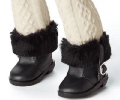 American Girl Snow Much To Do Black Winter Furry Ankle Boots - Retired NIB