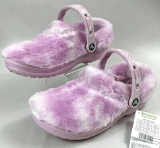 Crocs Classic Fur Sure Lined Clogs Women's Pink White 207303-6SU NWT