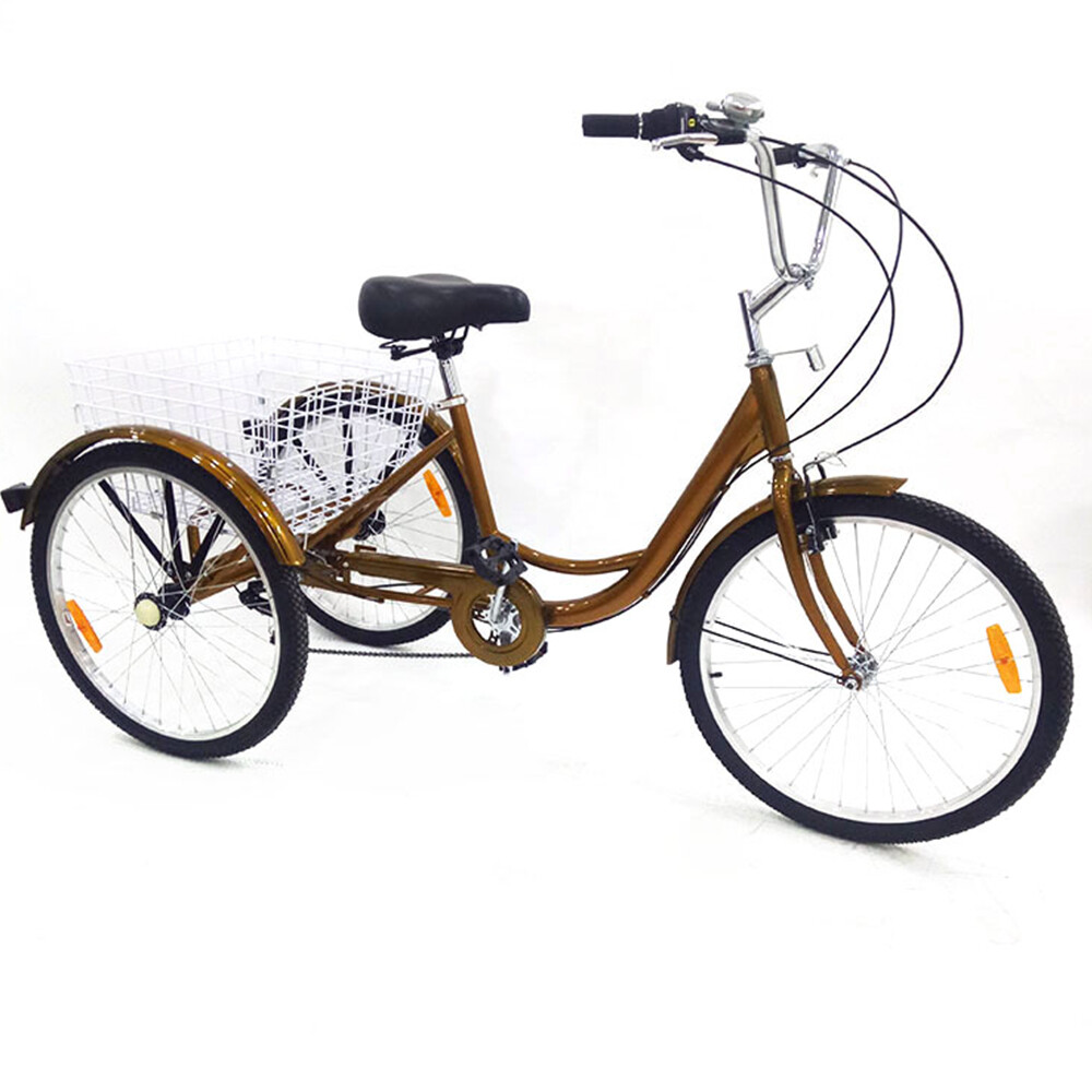 24 Zoll Erwachsene Dreirad 6 Gang 3 Räder Fahrrad Seniorenrad Tricycle mit Korb