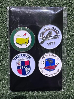 4er Set flache Golfball Marker 1977 Majors Masters, US Open, PGA etc. PORTOFREI