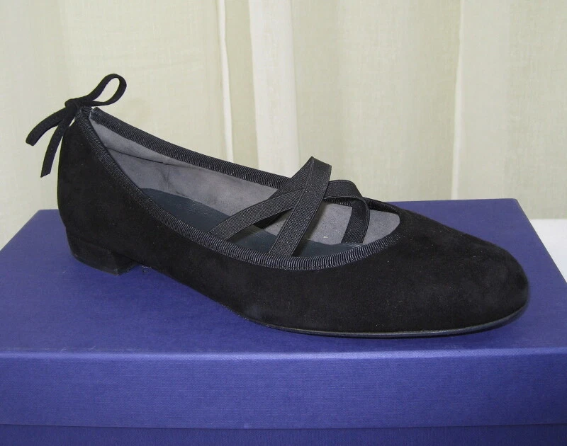 NIB STUART WEITZMAN Bolshoi Crossover Elastic Straps Ballet Flat 6.5 Black Suede - Image 3 of 4