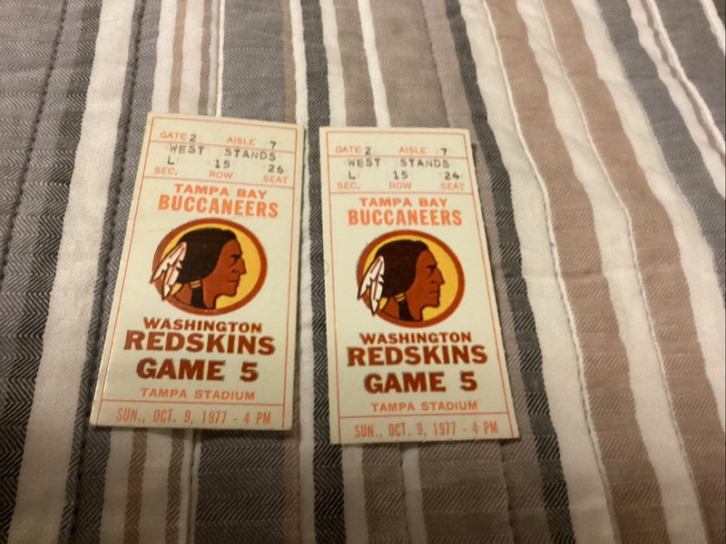 (2) Tampa Bay Buccaneers vs Washington Redskins Ticket Stubs 10/9/1977