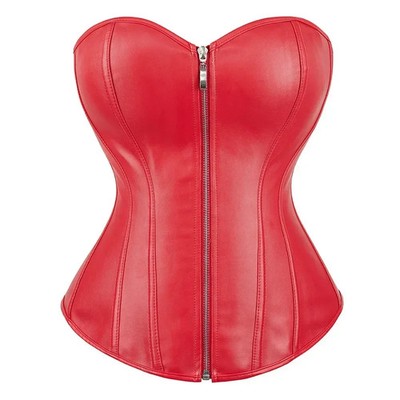 Women Leather Corsets Gothic Zipper Front Bustiers Sexy Lingerie Top Body Shaper