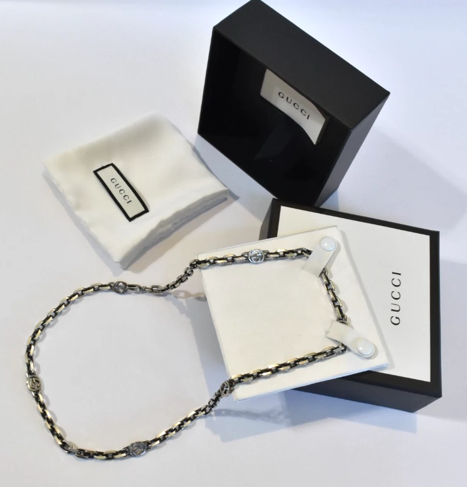 Collar de cadena de eslabones Gucci para hombre firma GG eslabones de 6 mm y 1 cm - 22" - plata 925 Foto 2 de 4